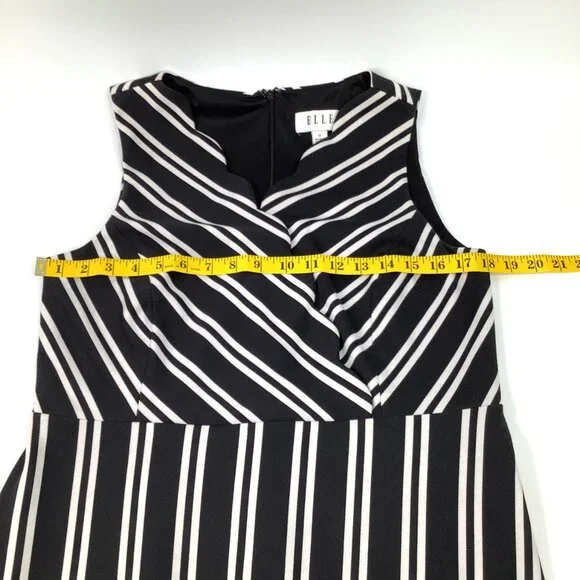 Elle Womens Sleeveless Black & White Striped Fit & Flare Dress Size 12 Office - Picture 5 of 7
